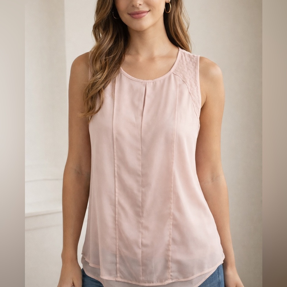 Maeve Anthropology Tank Top Pleated Details In Blush Pink Sheer Design Size 10